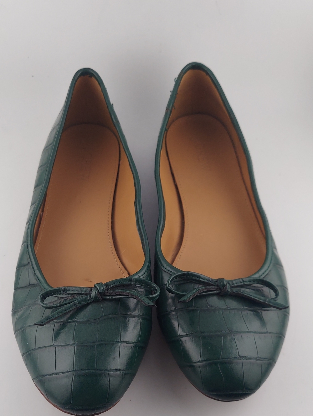 J. CREW, CLASSIC  Women's Green Croc-Embossed Ballet Flats
